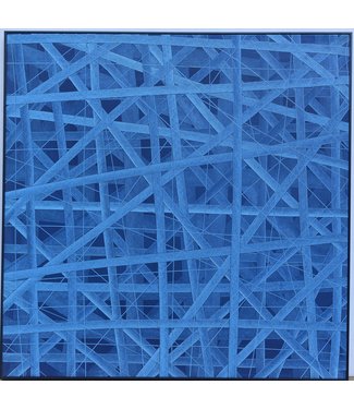 Fine Asianliving Ölgemälde 100%  Handgeschnitzt 3D Texture Rahmen Schwarz 100x100cm Blau