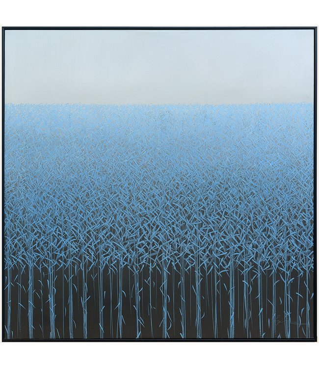 Ölgemälde 100%  Handgeschnitzt 3D Texture Rahmen Schwarz 100x100cm Blaue Töne
