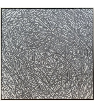 Fine Asianliving Pittura Ad Olio Intagliato a Mano 3D in Rilievo Cornice Nero 100x100cm Grigio
