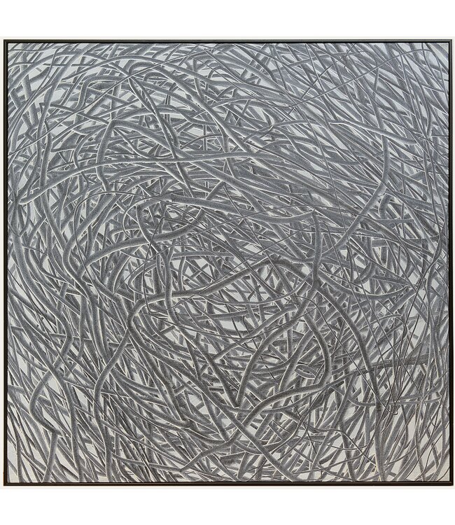 Pintura Al Óleo Cuadro Tallado a Mano 3D Efecto Relieve Marco Negro 100x100cm Gris