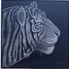 Fine Asianliving Pittura Ad Olio Intagliato a Mano 3D in Rilievo Cornice Nero 100x100cm Tigre