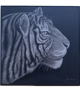 Fine Asianliving Oil Painting 100% Handcarved 3D Relief Effect Black Frame 100x100cm Tiger
