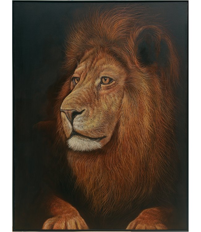 Peinture á l'Huile 100% Sculpté à La Main 3D Effect Relief Cadre Noir 90x120cm Lion