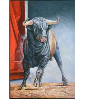 Fine Asianliving Oil Painting 100% Handpainted 3D Relief Effect Black Frame 100x150cm Bull