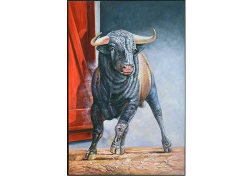 Fine Asianliving Oil Painting 100% Handpainted 3D Relief Effect Black Frame 100x150cm Bull
