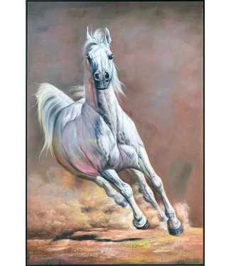 Fine Asianliving Pittura Ad Olio Dipinto a Mano 3D in Rilievo Cornice Nero 100x150cm Cavallo Bianco