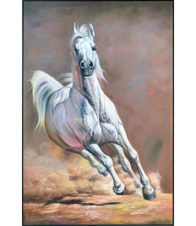 Oil Painting 100% Handpainted 3D Relief Effect Black Frame 100x150cm White Horse