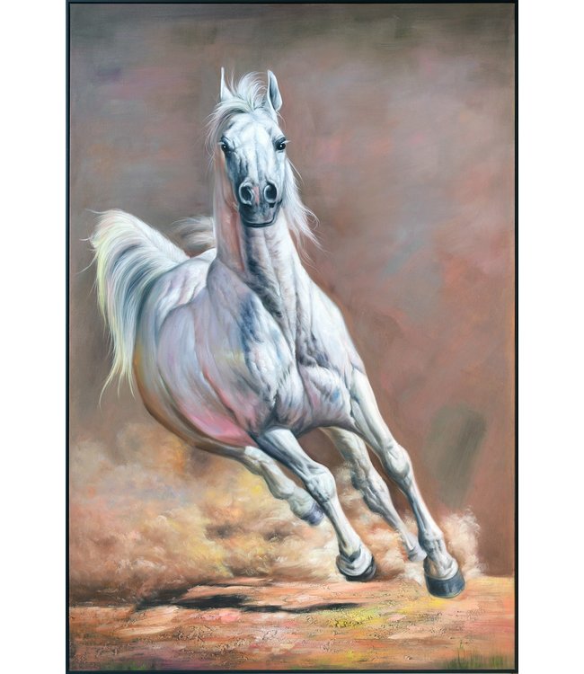 Pittura Ad Olio Dipinto a Mano 3D in Rilievo Cornice Nero 100x150cm Cavallo Bianco