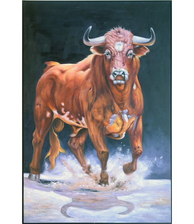 Oil Painting 100% Handpainted 3D Relief Effect Black Frame 100x150cm Bull