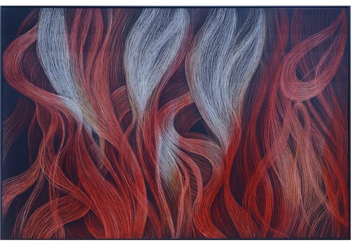 Fine Asianliving Olieverf Schilderij 100% Handgeschilderd 3D met Reliëf Effect en Zwarte Omlijsting 100x150cm Rode Golven