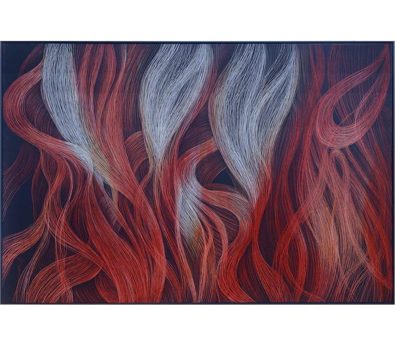 Peinture á l'Huile 100% Peint á La Main 3D Effect Relief Cadre Noir 100x150cm Vagues Rouges