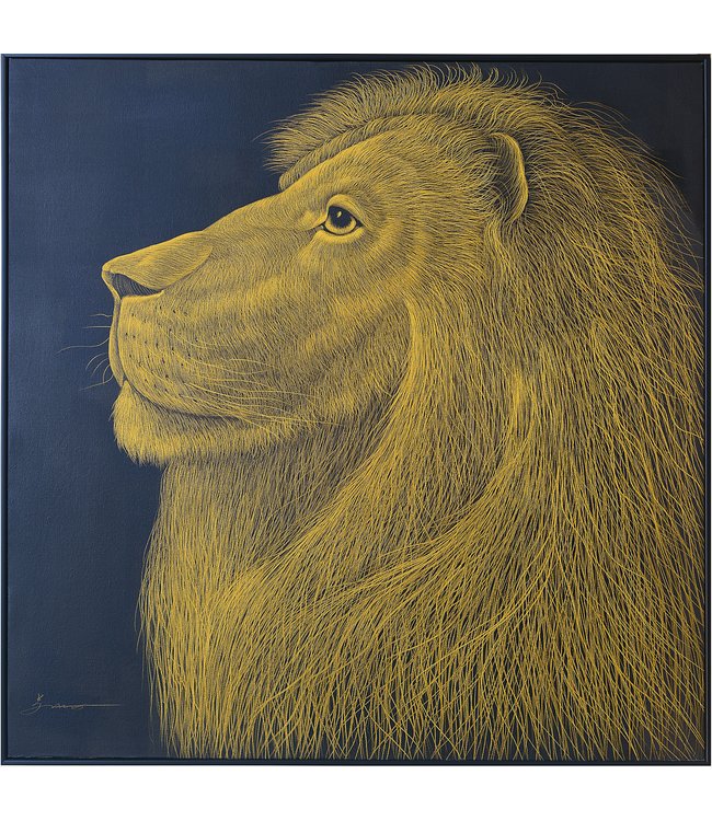 Oil Painting 100% Handcarved 3D Relief Effect Black Frame 100x100cm Lion