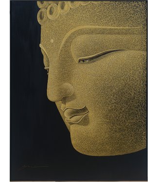 Fine Asianliving Ölgemälde 100%  Handgeschnitzt 3D Texture Rahmen Schwarz 90x100cm Buddha