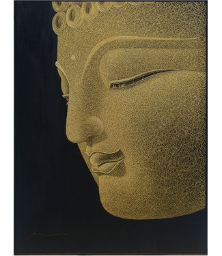 Fine Asianliving Pittura Ad Olio Intagliato a Mano 3D in Rilievo Cornice Nero 90x100cm Buddha