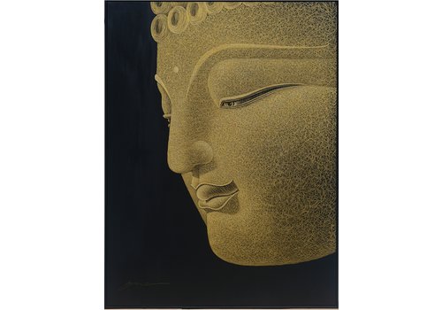 Fine Asianliving Olieverf Schilderij 100% Handgegraveerd 3D met Reliëf Effect en Zwarte Omlijsting 90x100cm Boeddha