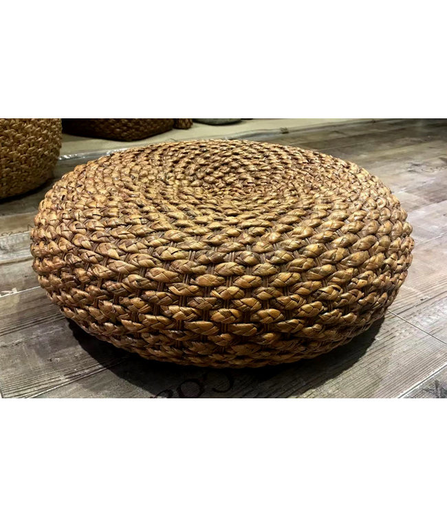 Pouf Oriental Fait Main Narcisse Rotin Marron D50xH18cm