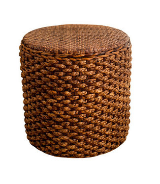 Fine Asianliving Pouf Orientale Fatto a Mano Narciso Rattan Marrone D30xA40cm