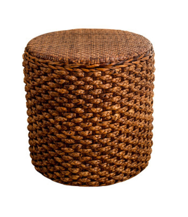 Pouf Oriental Fait Main Narcisse Rotin Marron D30xH40cm