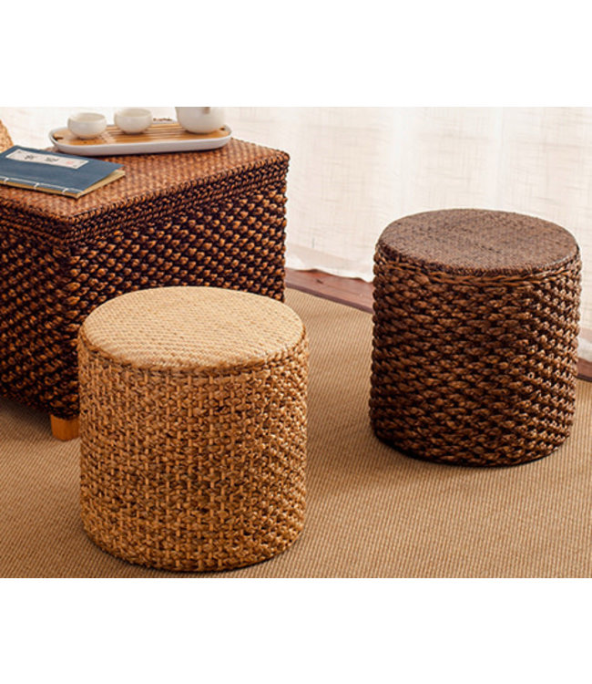 Pouf Orientale Fatto a Mano Narciso Rattan Marrone D30xA40cm