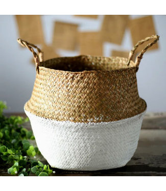 Fine Asianliving Oriental Basket Handmade Natural Seaweed Set/4 Dia.35/26/22/13 x H31/23/19/12.5cm White