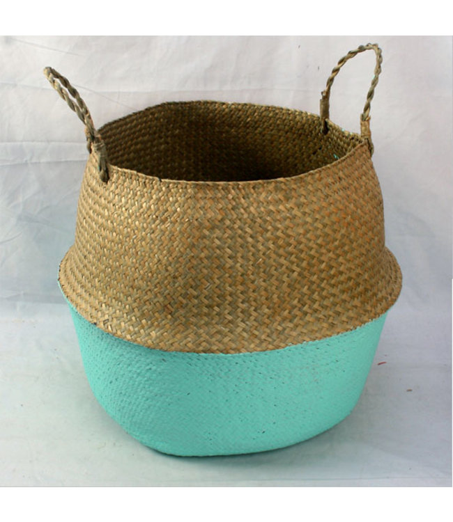 Oriental Basket Handmade Natural Seaweed Set/4 Dia.35/26/22/13 x H31/23/19/12.5cm Blue