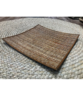 Fine Asianliving Oriental Tray Handmade Natural Rattan Leather W32.5xD32.5xH3cm
