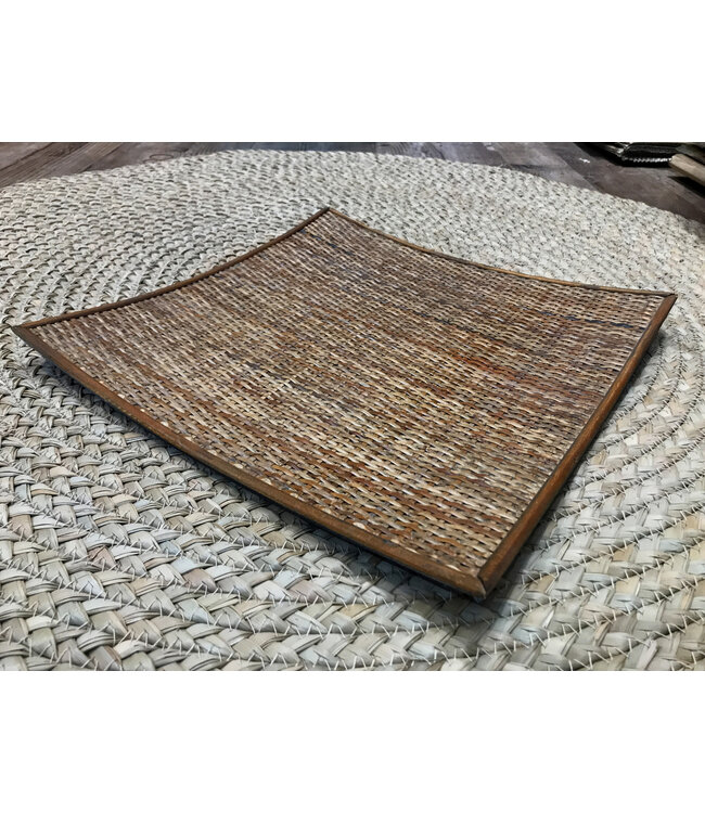 Oriental Tray Handmade Natural Rattan Leather L32.5xB32.5xH3cm