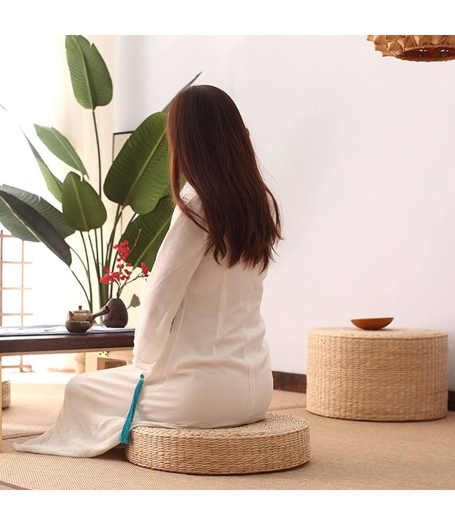 Pouf Orientale Fatto a Mano Naturale Tifa D50xA20cm