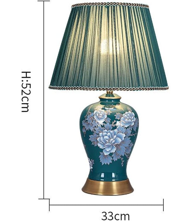 Lampada da Tavolo Cinese Dipinta a Mano Blue Peonie Base in Bronzo D33xA53cm