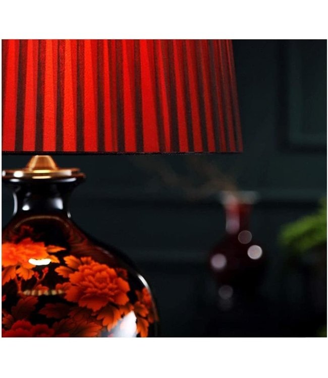Oriental Table Lamp Porcelain Black with Red Flowers Large W48xD48xH80cm