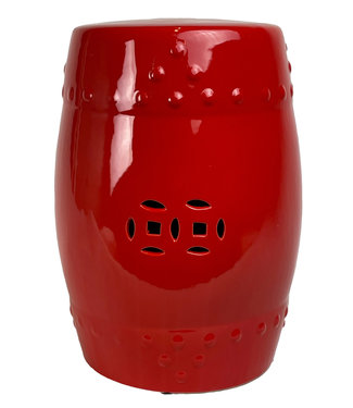 Fine Asianliving Ceramic Garden Stool D33xH46cm Porcelain Handmade Scarlet Red