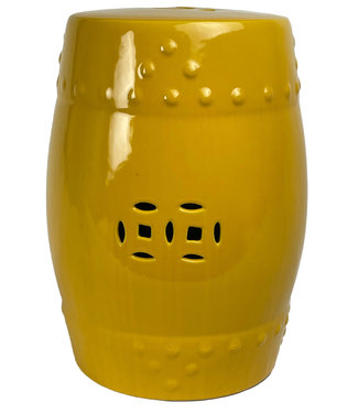 Fine Asianliving PREORDER WEEK 19 Ceramic Garden Stool D33xH46cm Porcelain Handmade Amber Yellow
