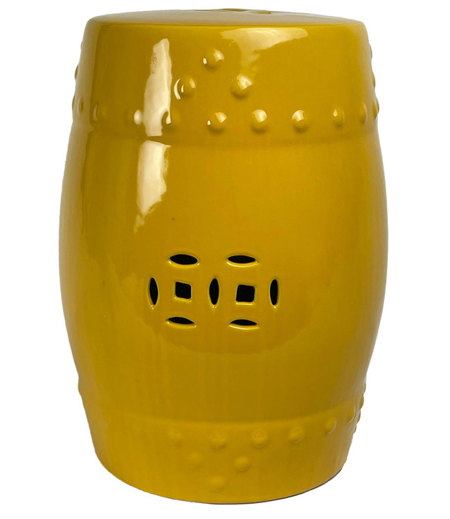 PREORDER WEEK 20 Taburete de jardín de cerámica D33xH46cm Porcelana hecha a mano amarillo ámbar
