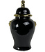 Chinese Ginger Jar Porcelain Glossy Black Gold D25xH46cm