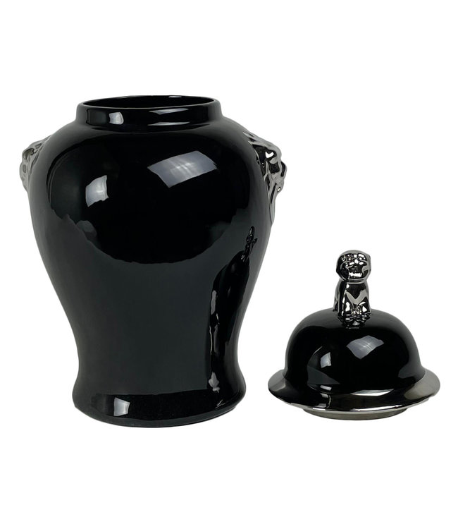 Pot à Gingembre Chinois Porcelaine Noir Brillant Argenté D25xH46cm