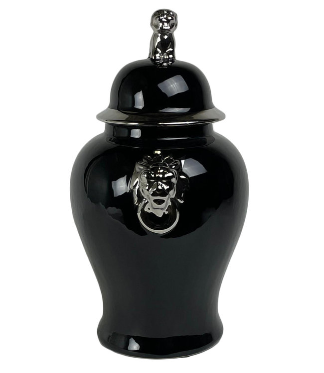 Tarro de jengibre chino Porcelana Negro brillante Plata D25xH46cm