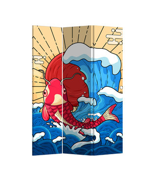Fine Asianliving Paravent Japonais L120xH180cm 3 Panneaux Poisson Koï