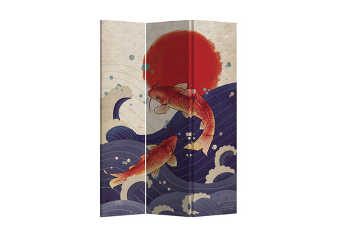 Fine Asianliving Room Divider Privacy Screen 3 Panels W120xH180cm Two Koi Fish