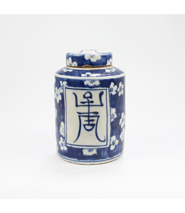 Tarro de Jengibre Chino Templo Porcelana Longevidad Azul Blanca D12xAlto18cm