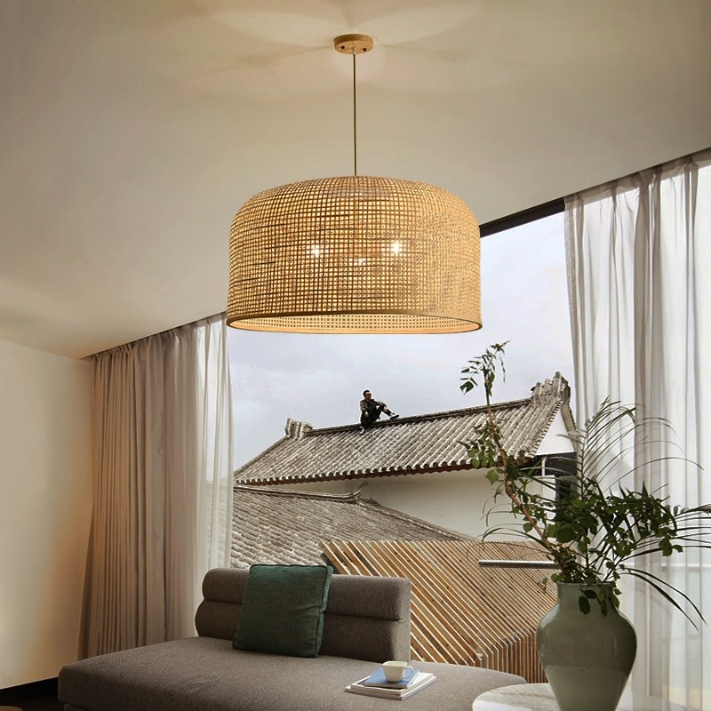 Lampada a sospensione in bambù intrecciata regolabile in