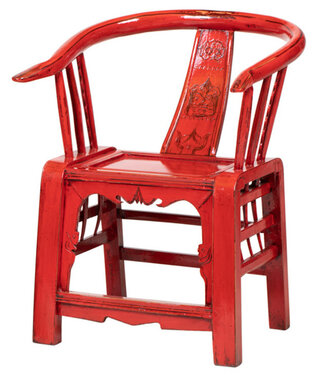 Fine Asianliving Antiker chinesischer Armlehnstuhl Traditionell Rot B69xT69xH95cm