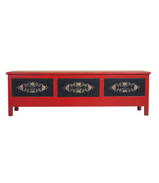 Fine Asianliving Meuble TV Chinois Rouge Peinte à la Main L155xP40xH42cm