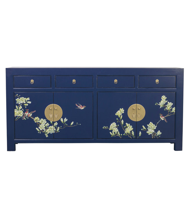 Buffet Chinois Bleu Nuit Peinte à la Main L180xP40xH85cm