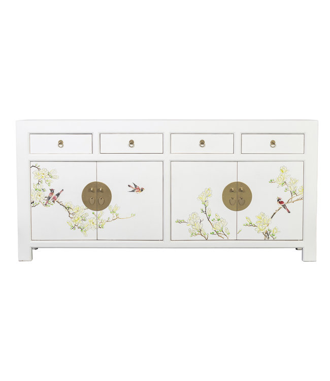 Buffet Chinois Blanc Neige Peinte à la Main L180xP40xH85cm