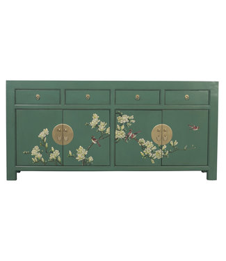 Fine Asianliving Chinesisches Sideboard Kieferngrün Handgemalt B180xT40xH85cm