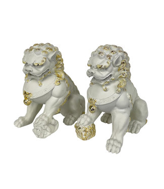 Fine Asianliving Chinese Foo Dogs Set/2 White Gold W22xD13xH22cm