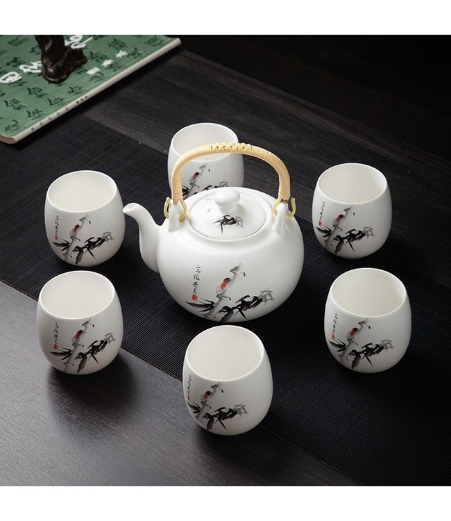 Chinesisches Teeservice Set/7 Porzellan Handbemalt Bambus