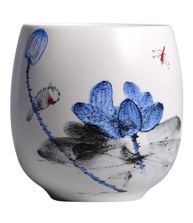 Chinese Tea Set/7 Porcelain Handpainted Lotus Dragonfly Blue
