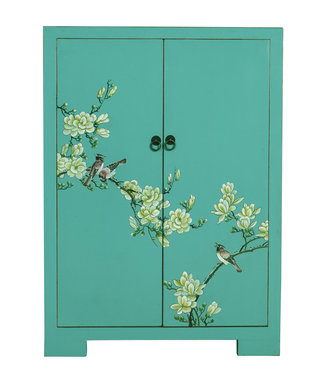 Fine Asianliving Chinese Cabinet Green Handpainted Blossoms W80xD35xH99cm