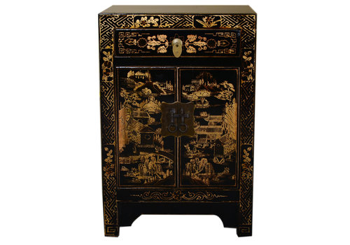 Fine Asianliving Chinese Cabinet Black Handpainted Village W58xD37xH85cm